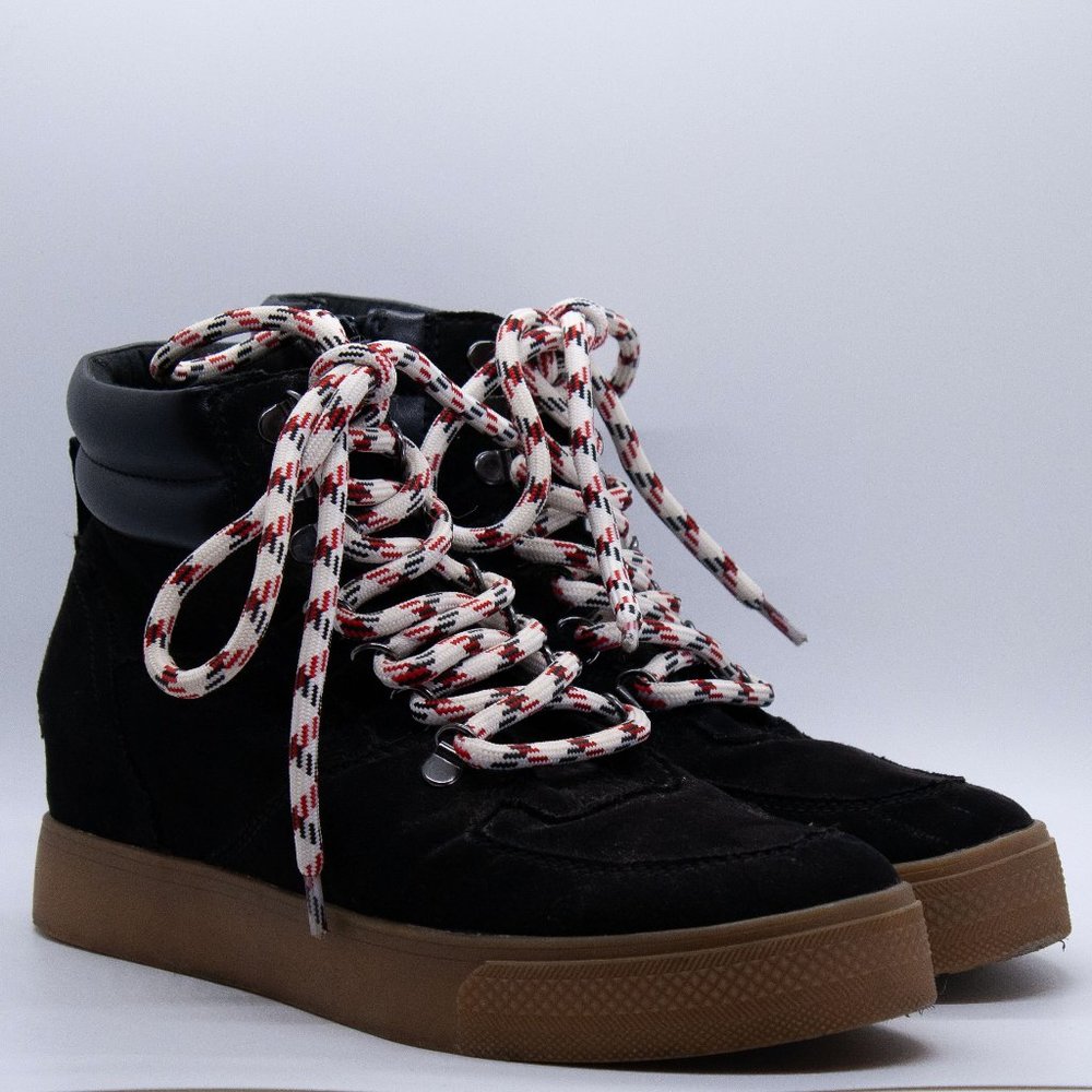 Steve Madden Black Suede Lace Up Sneaker Wedge Boots